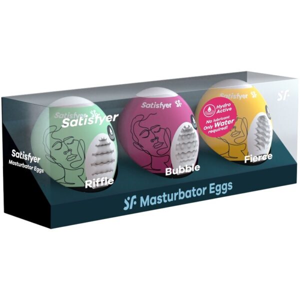SATISFYER - 3 HUEVOS MASTURBADORES RIFFLE, BUBBLE  FIERCE - Imagen 2