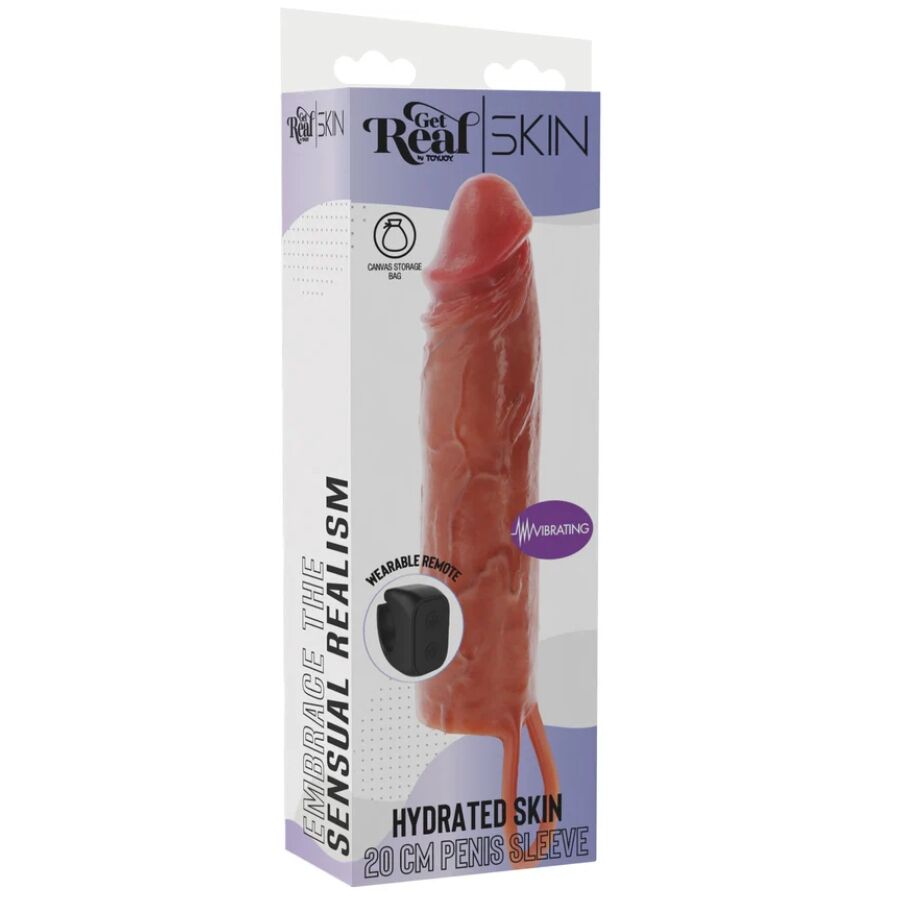 GET REAL - FUNDA HYDRATED SKIN DE SILICONA CON VIBRACIÓN PARA PENE CARAMELO 20 CM - Imagen 5
