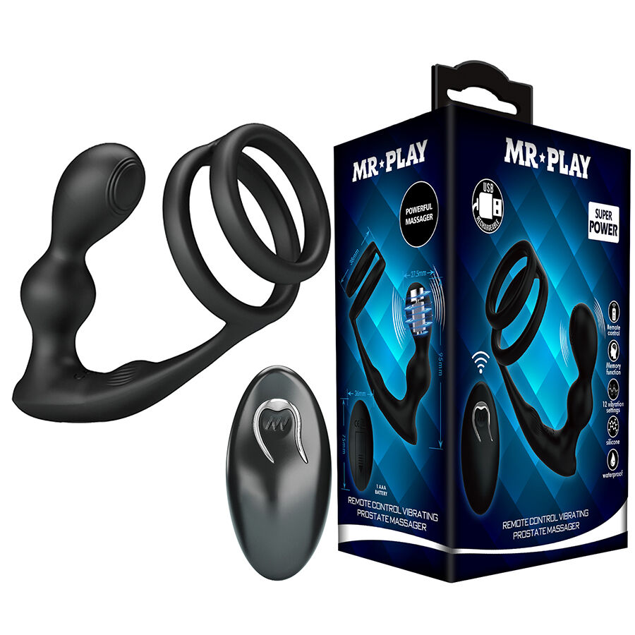 MR PLAY - ANILLO PARA PENE CON PLUG ANAL CON VIBRACIÓN CONTROL REMOTO