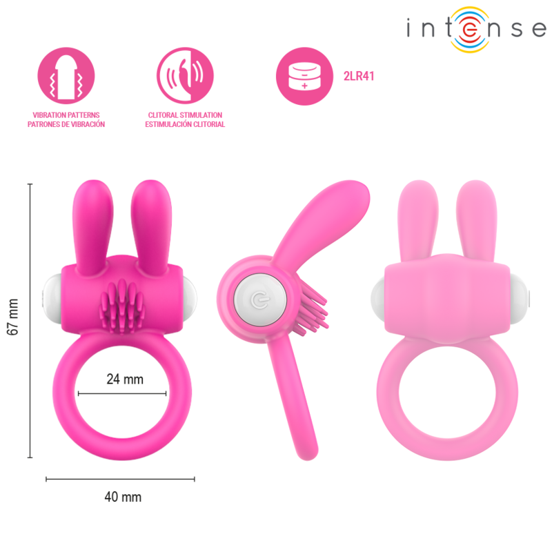 INTENSE - HOPPS VIBRATING PENIS RING WITH CLITORAL STIMULATION PINK - Imagen 4