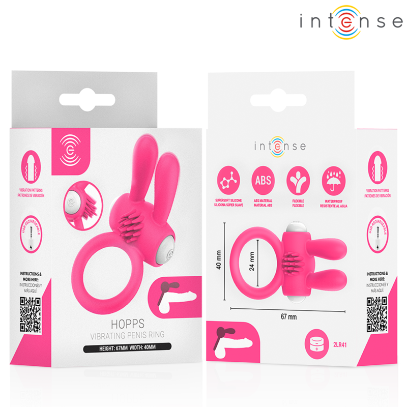 INTENSE - HOPPS VIBRATING PENIS RING WITH CLITORAL STIMULATION PINK - Imagen 5