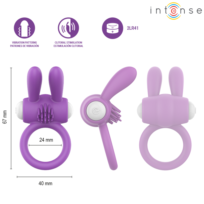 INTENSE - HOPPS VIBRATING PENIS RING WITH CLITORAL STIMULATION PURPLE - Imagen 4