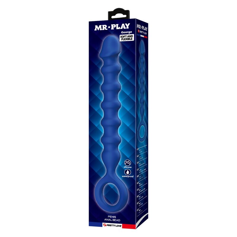 MR PLAY - BLUE SILICONE ANAL BEADS ANAL PLUG -Ø- 3,4 CM - 28.5 CM - Imagen 3