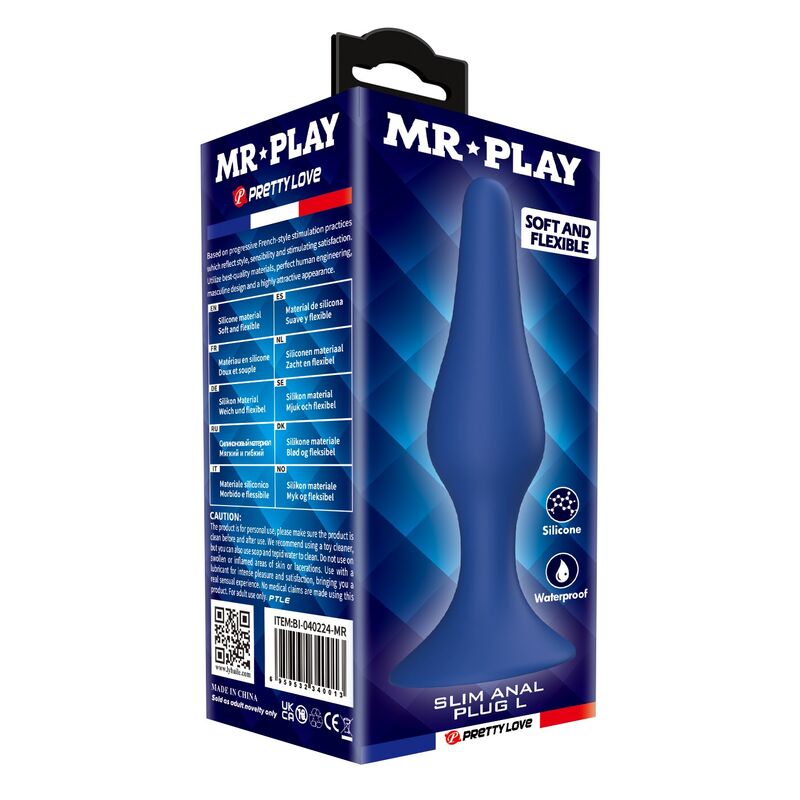 MR PLAY - SLIM SILICONE ANAL PLUG BLUE L - Imagen 3