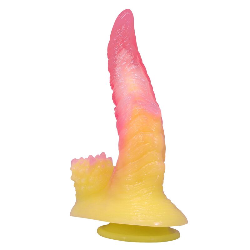 POWER MONSTERS - RIPPLIED MONSTER FANTASY DILDO WITH SUCTION CUP 22.5 CM Ø 5.5 CM PINK YELLOW