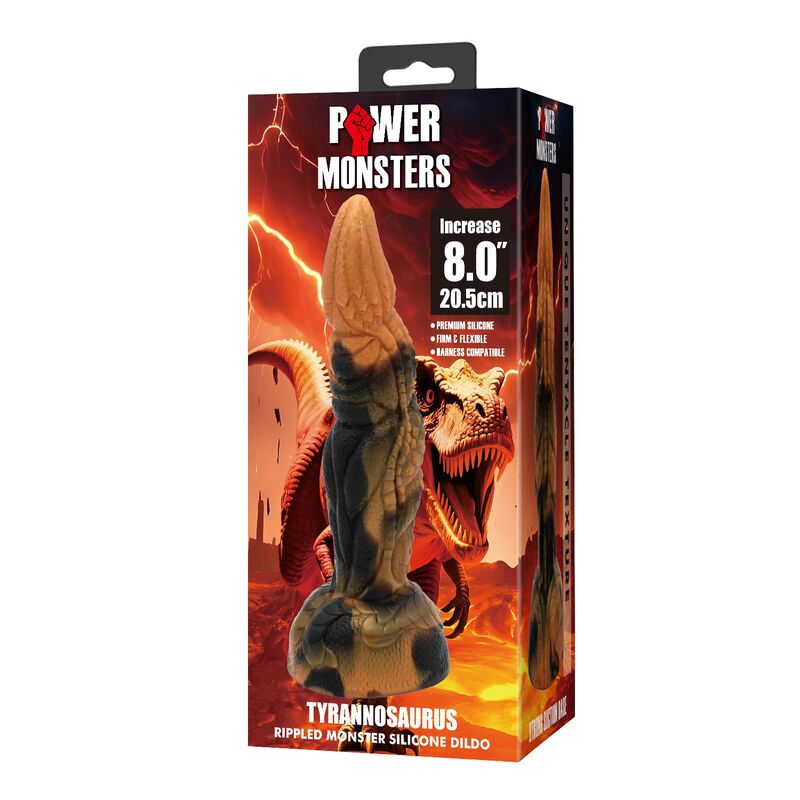 POWER MONSTERS - TYRANNOSAURUS BICOLOR FANTASY SILICONE DILDO 20.5 CM Ø 5 CM - Imagen 2