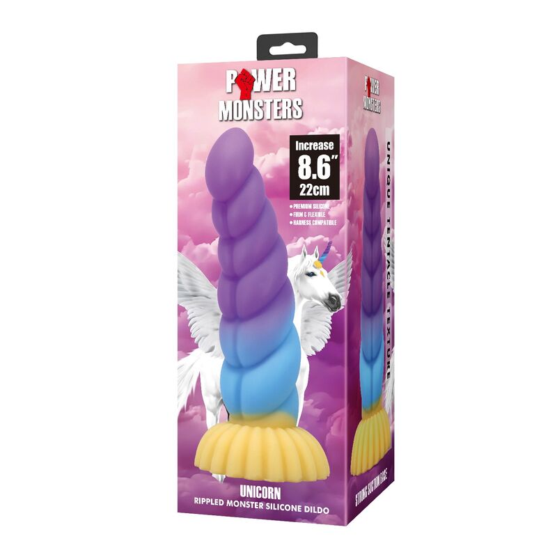 POWER MONSTERS - UNICORN TRICOLOR FANTASY SILICONE DILDO 22 CM Ø 5 CM - Imagen 3