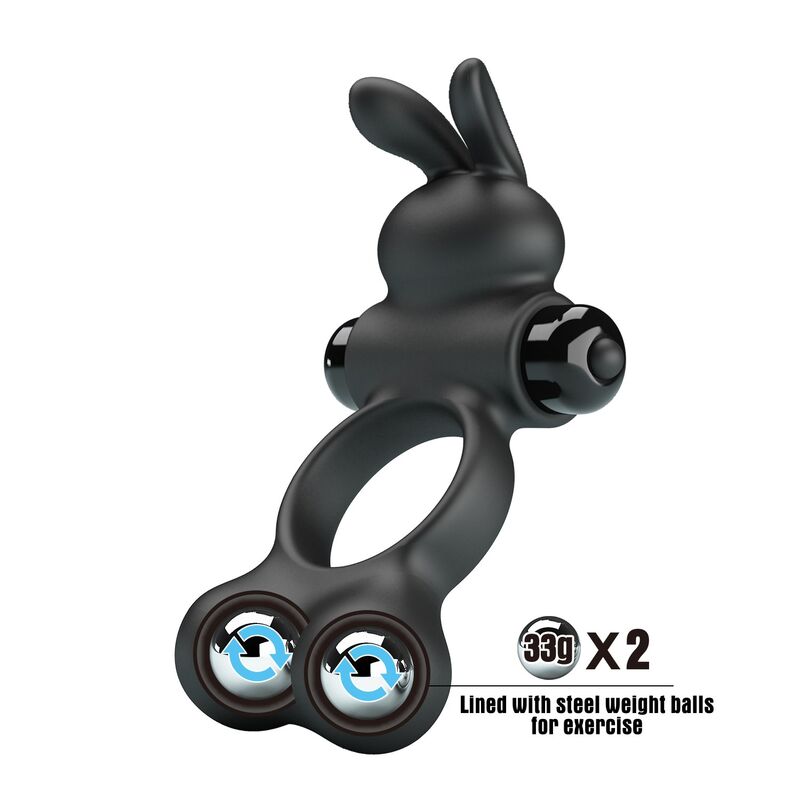 PRETTY LOVE - VIBRATING PENIS RING WITH BUNNY STIMULATOR 10 FUNCTIONS BLACK - Imagen 3