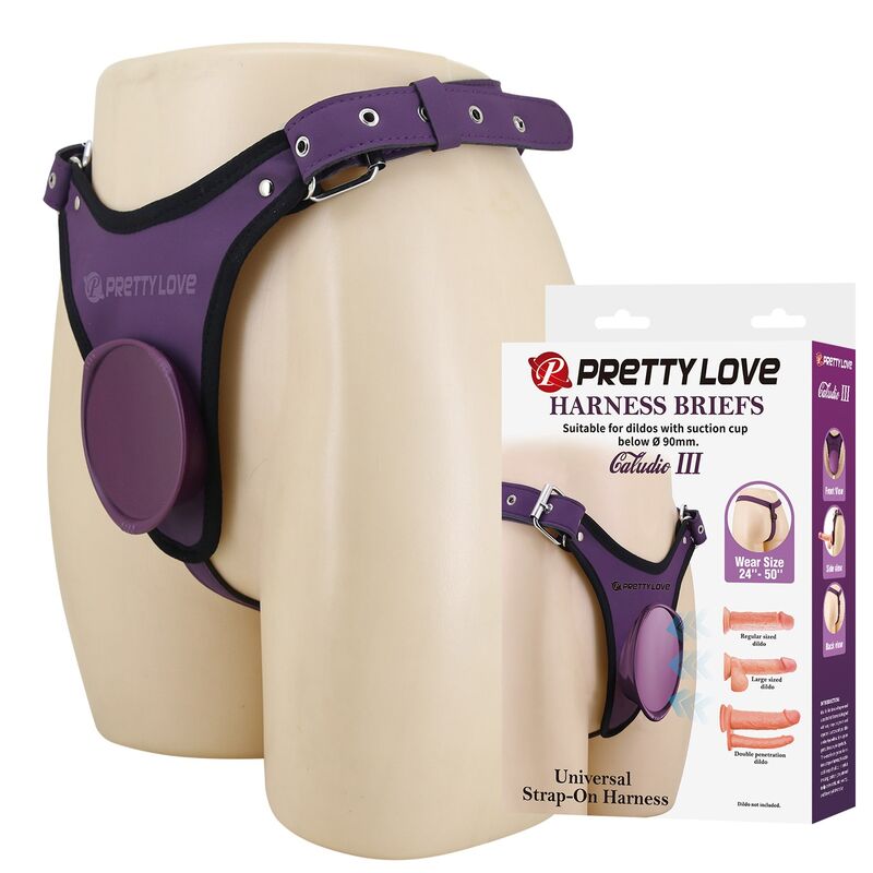 PRETTY LOVE - UNIVERSAL STRAP-ON HARNESS BRIEFS PURPLE AND BLACK - Imagen 2