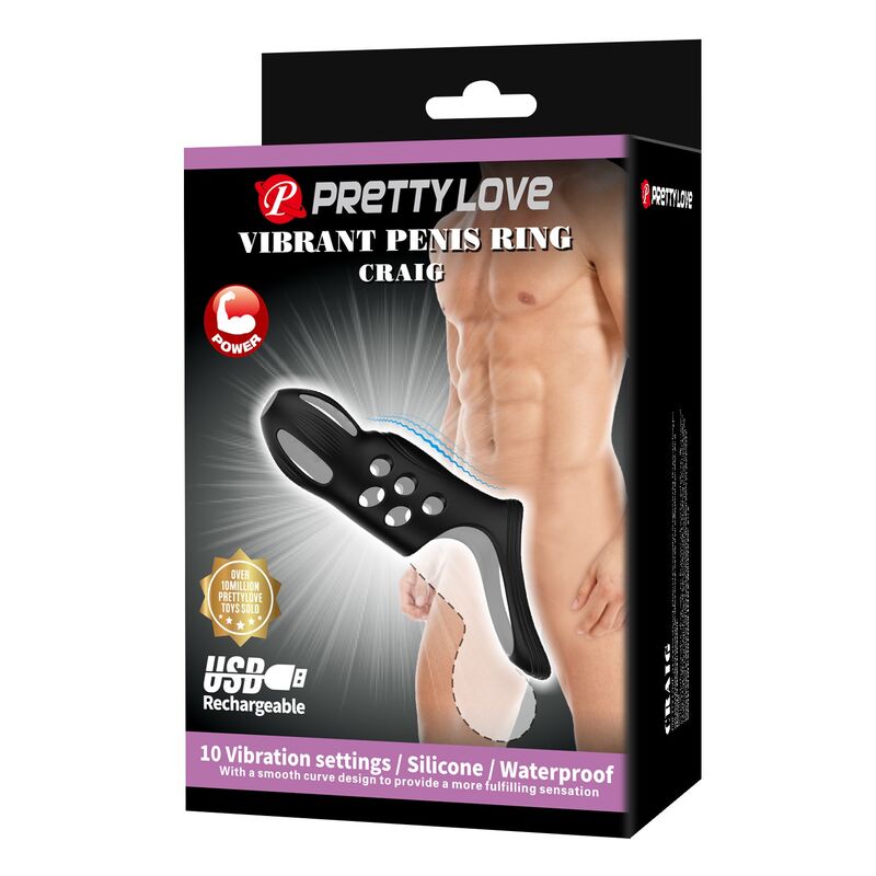 PRETTY LOVE - CRAIG RECHARGEABLE VIBRATING PENIS RING BLACK - Imagen 3
