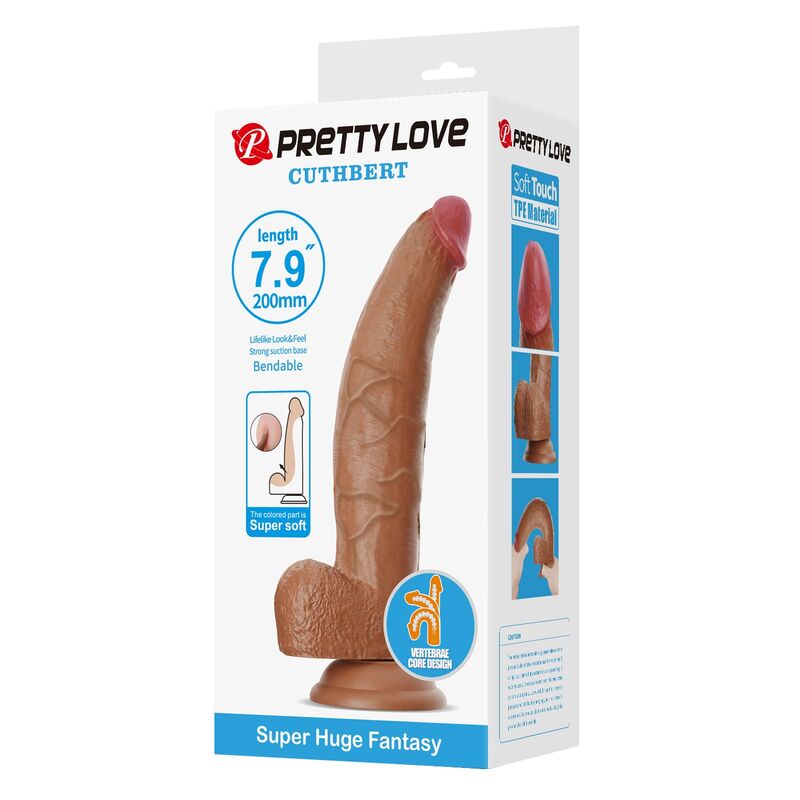 PRETTY LOVE - CUTHBERT REALISTIC FLEXIBLE DILDO 20 CM Ø 5 CM TPE BROWN - Imagen 3