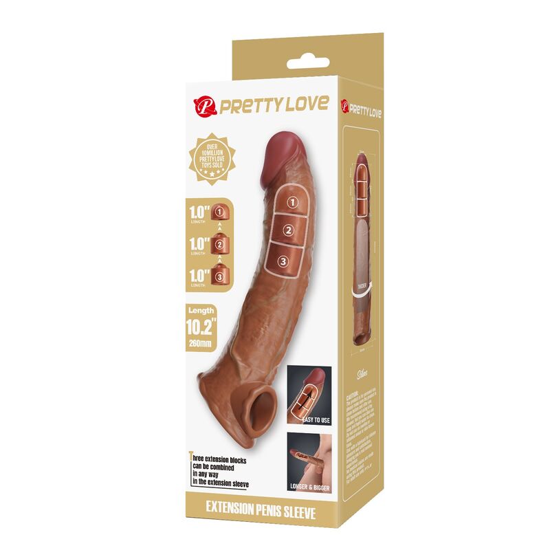 PRETTY LOVE - ADJUSTABLE PENIS EXTENSION SLEEVE 26 CM Ø 4 CM BROWN - Imagen 3