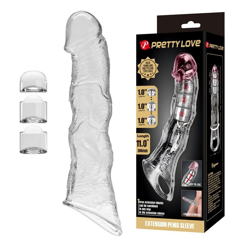 PRETTY LOVE - ADJUSTABLE PENIS EXTENSION SLEEVE 28 CM Ø 4.5 CM TRANSPARENT