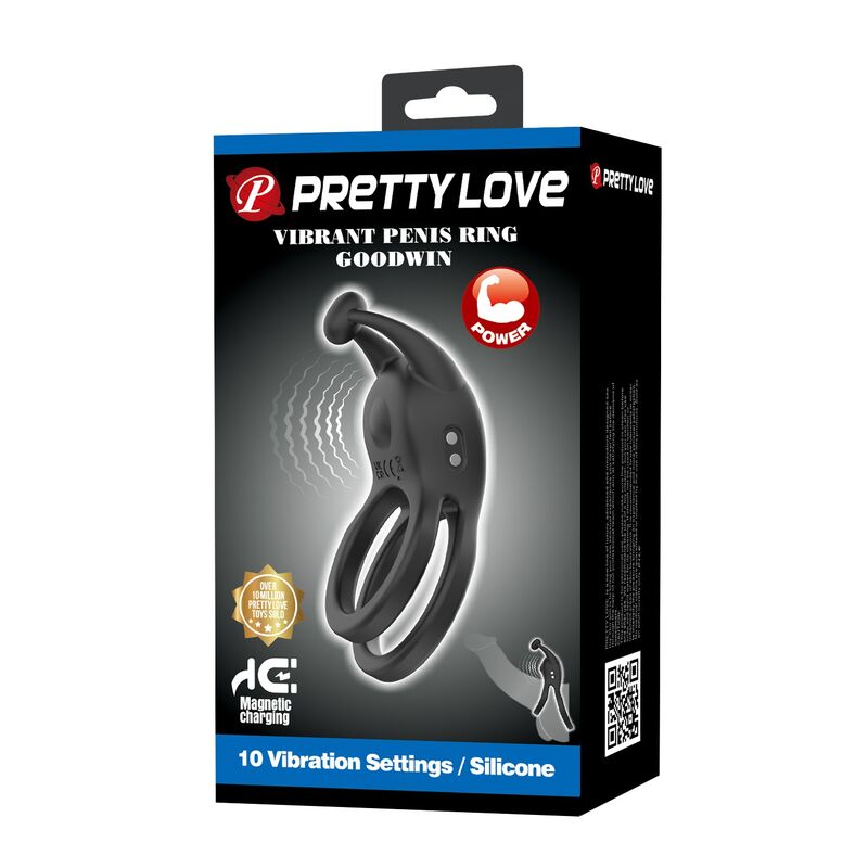 PRETTY LOVE - GOODWIN RECHARGEABLE DOUBLE VIBRATING COCK RING BLACK - Imagen 3