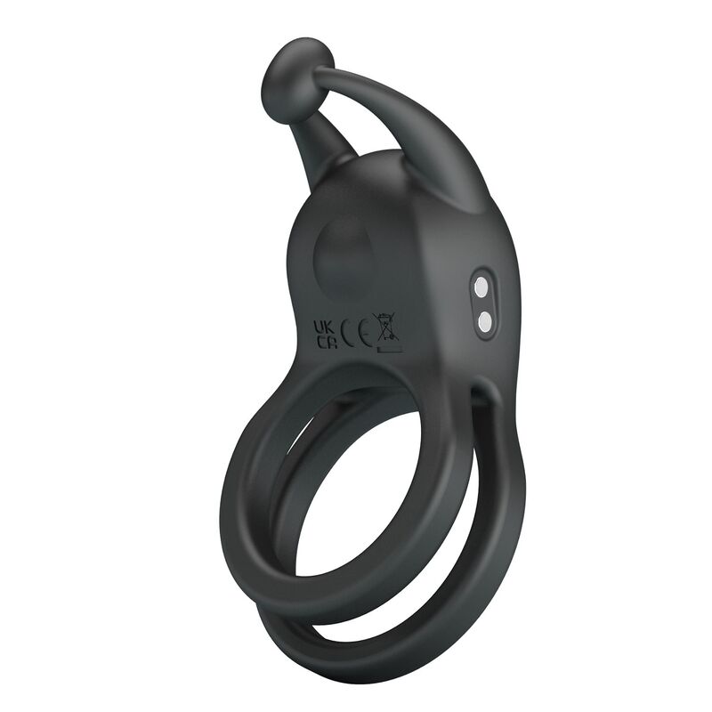 PRETTY LOVE - GOODWIN RECHARGEABLE DOUBLE VIBRATING COCK RING BLACK - Imagen 4