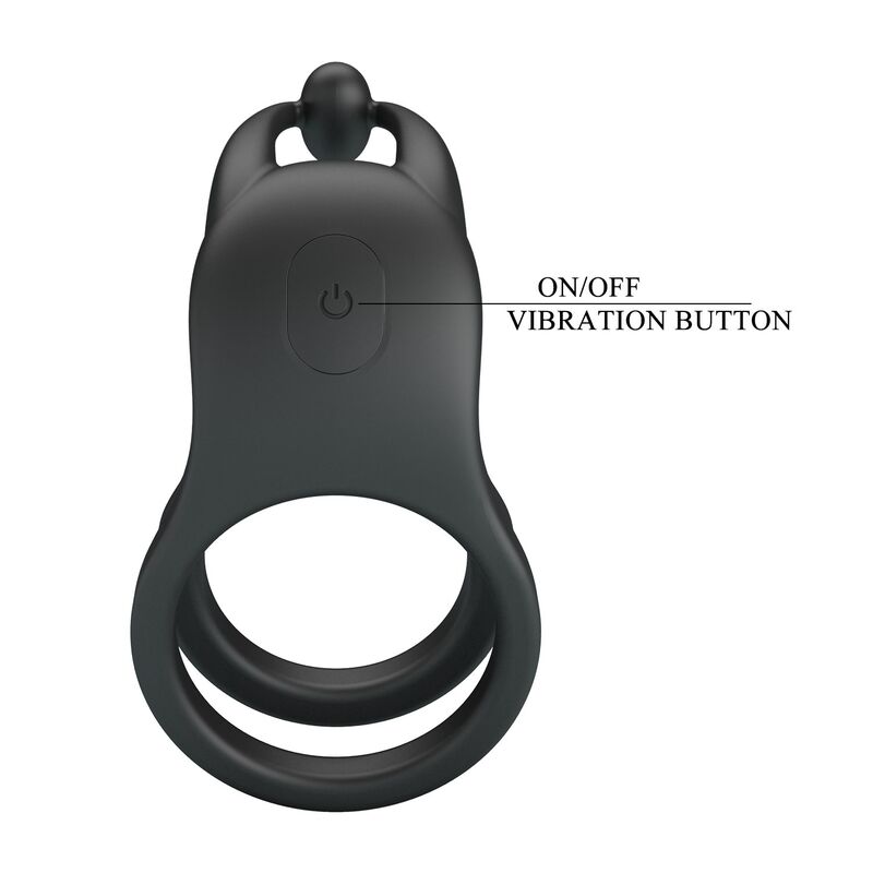 PRETTY LOVE - GOODWIN RECHARGEABLE DOUBLE VIBRATING COCK RING BLACK - Imagen 2