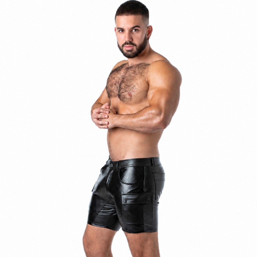 LOCKER GEAR - PUNCH HOLE LEATHERETTE PANTALÓN CORTO CARGO NEGRO S - Imagen 2